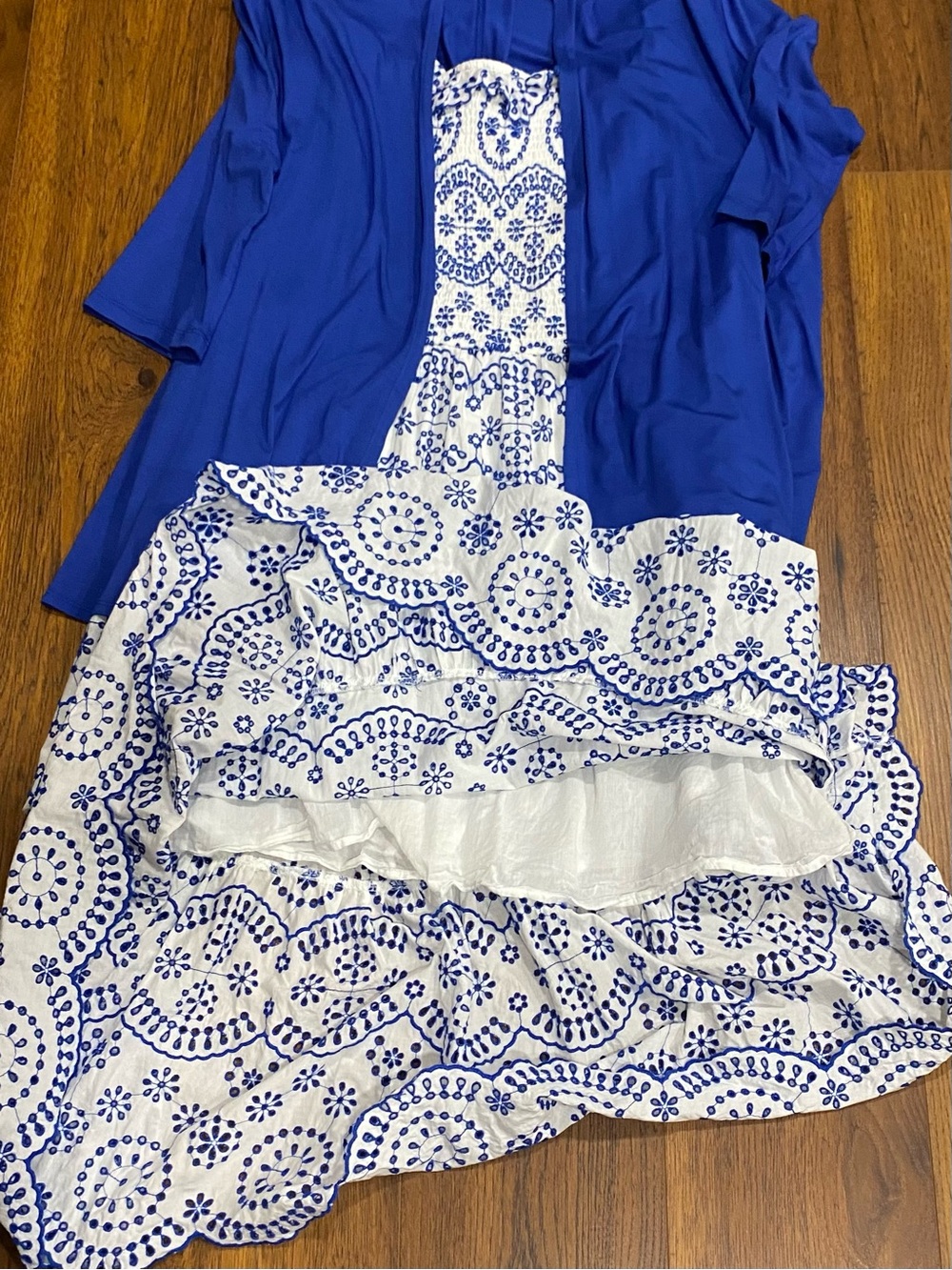 Crown & Ivy Women’s Blue and White Eyelet Ruffles Smocked Sun Dress Size 3X - Picture 8 of 14